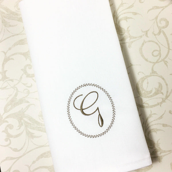Ink Border Monogrammed Cloth Dinner Napkins - Set of 4 napkins - White Tulip Embroidery