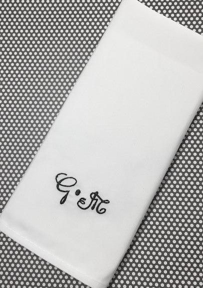 Ink Double Letter Monogrammed Cloth Napkins - Set of 4 Duogram Napkins - White Tulip Embroidery