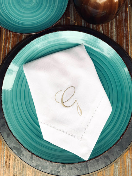 Ink Monogrammed Napkins - Set of 4 napkins - White Tulip Embroidery