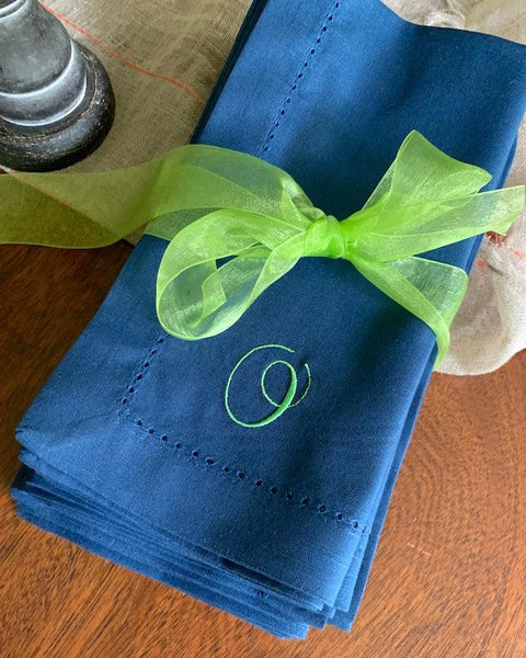Ink Monogrammed Napkins - Set of 4 napkins - White Tulip Embroidery