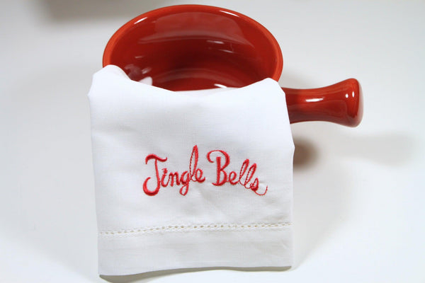 Jingle Bells Christmas Cloth Napkins-Set of 4 napkins - White Tulip Embroidery