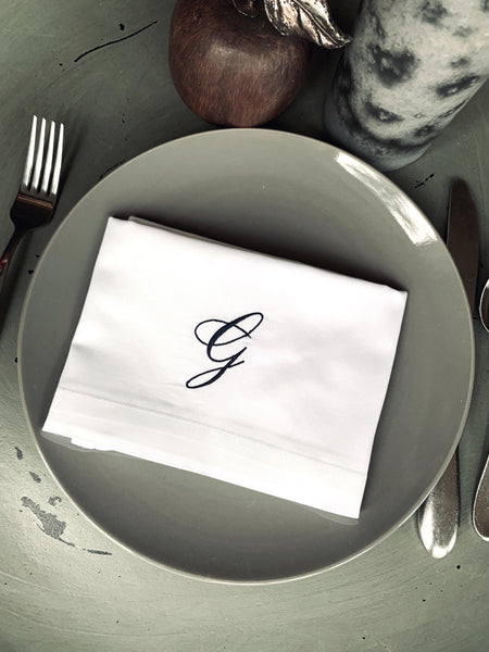 Joy Monogrammed Cloth Dinner Napkins - Set of 4 napkins - White Tulip Embroidery