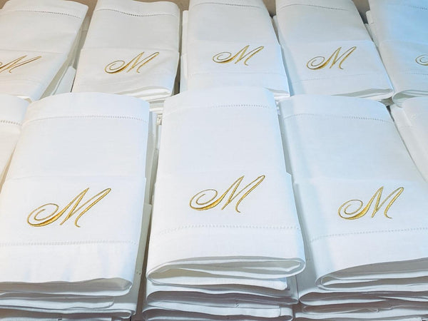 Joy Monogrammed Cloth Dinner Napkins - Set of 4 napkins - White Tulip Embroidery