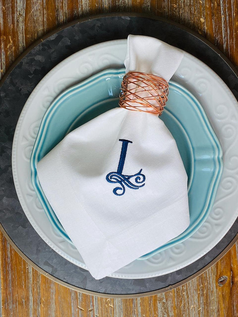 Lily Monogrammed Embroidered Cloth Dinner Napkins - Set of 4 napkins - White Tulip Embroidery