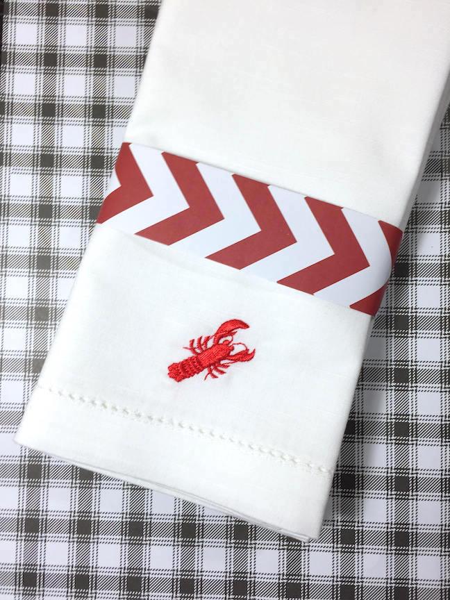 Lobster Embroidered Cloth Napkins - Set of 4 napkins - White Tulip Embroidery
