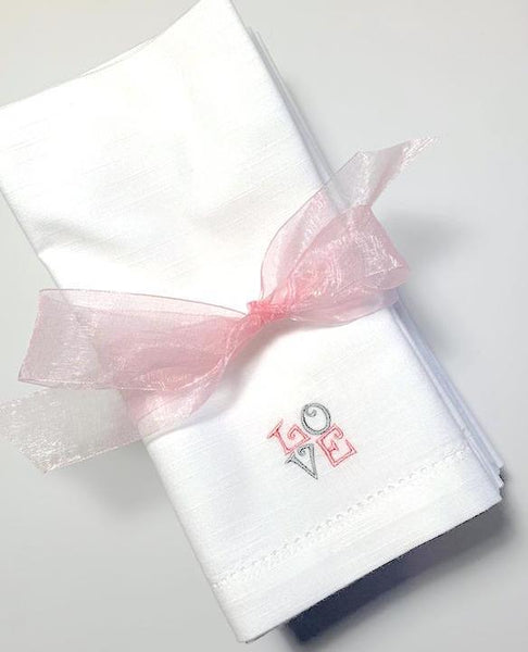 Love Embroidered Cloth Napkins - Set of 4 napkins - White Tulip Embroidery
