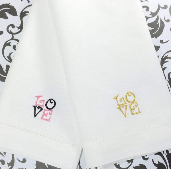 Love Embroidered Cloth Napkins - Set of 4 napkins - White Tulip Embroidery