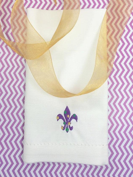 Mardi Gras Fleur De Lis Cloth Napkins - Set of 4 napkins - White Tulip Embroidery