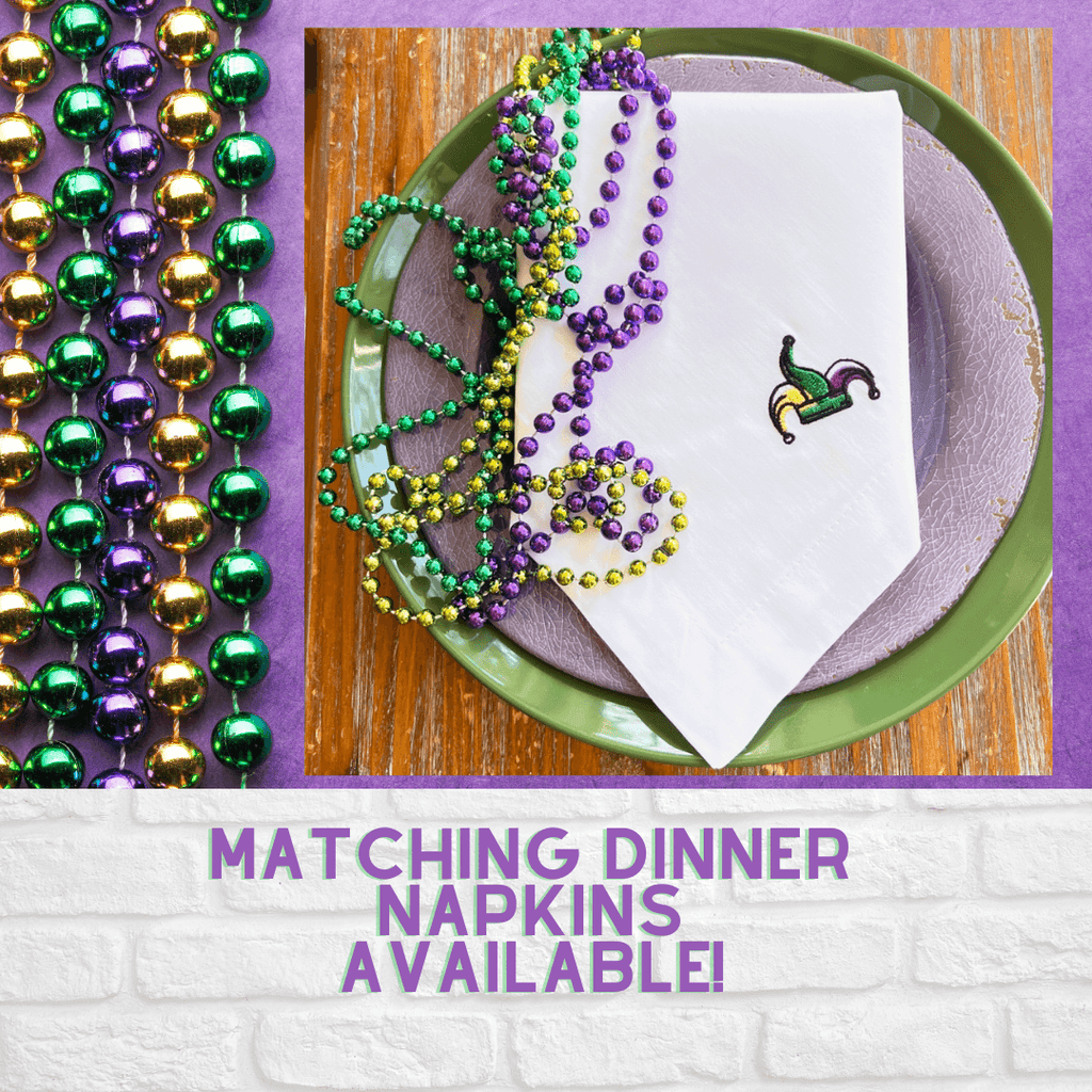 Mardi Gras Jester Hat Cloth Cocktail Napkins, Set of 4 - White Tulip Embroidery