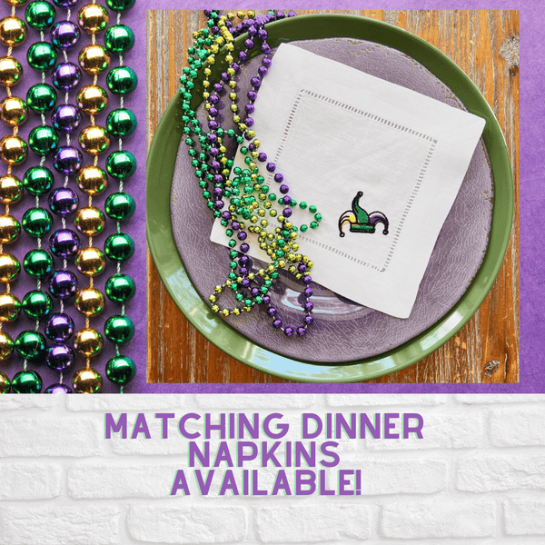 Mardi Gras Jester Hat Monogrammed Cloth Dinner Napkins - Set of 4 napkins - White Tulip Embroidery
