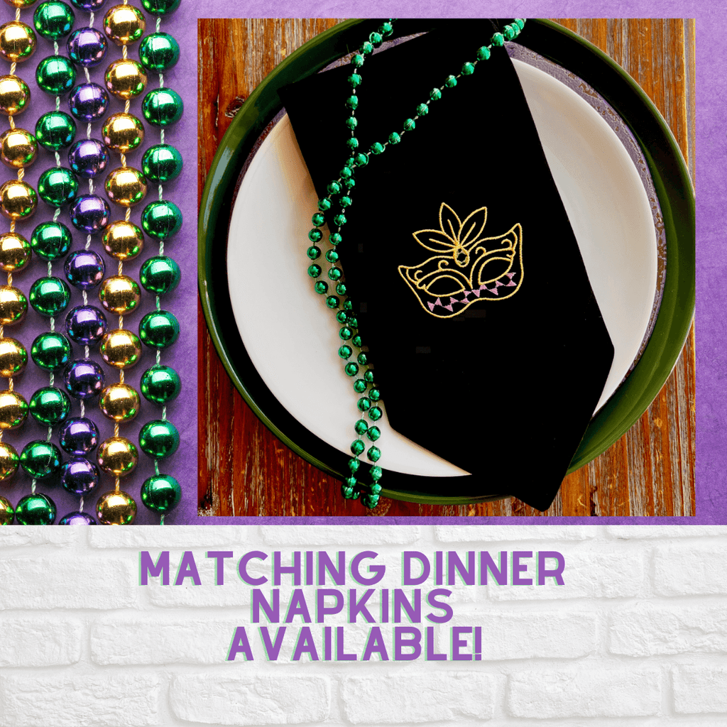 Mardi Gras Mask Cloth Cocktail Napkins, Set of 4 - White Tulip Embroidery