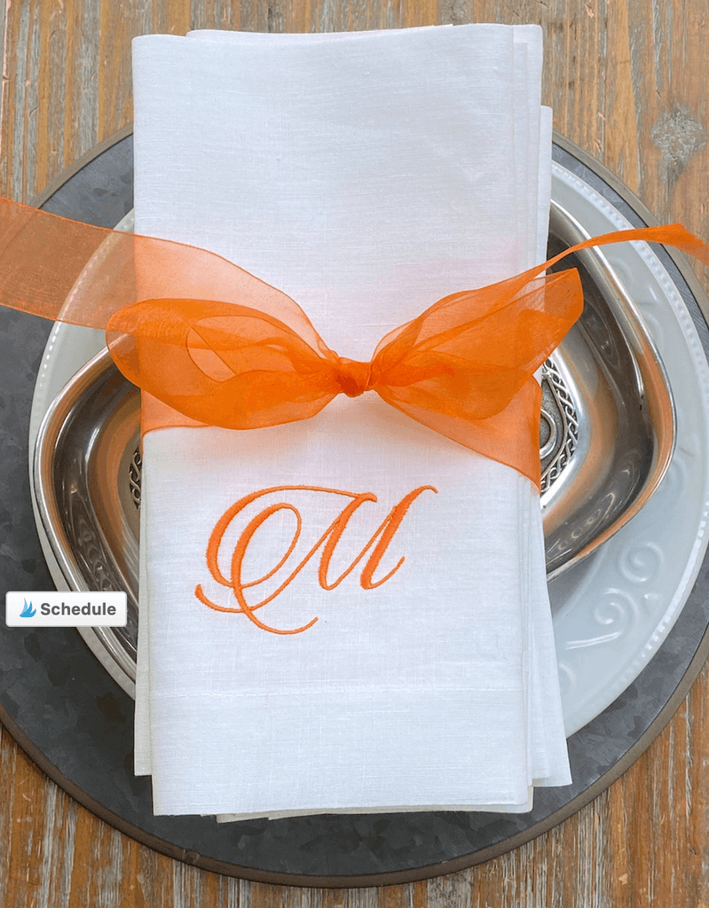 Margie Monogrammed Cloth Dinner Napkins - Set of 4 napkins - White Tulip Embroidery