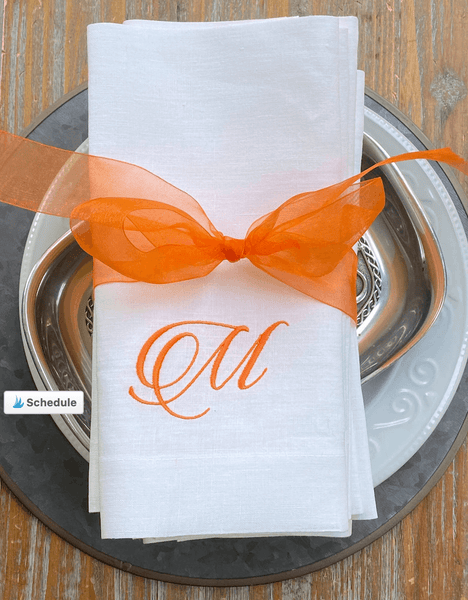 Margie Monogrammed Cloth Dinner Napkins - Set of 4 napkins - White Tulip Embroidery