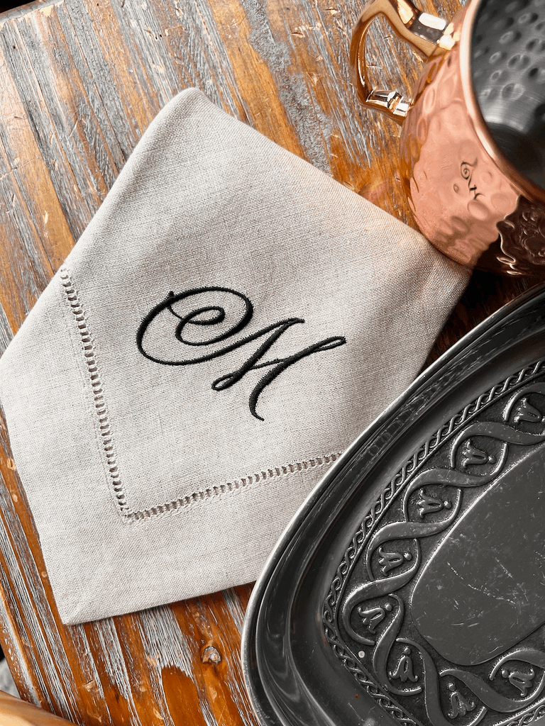 Margie Monogrammed Cloth Dinner Napkins - Set of 4 napkins - White Tulip Embroidery