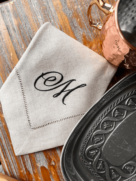 Margie Monogrammed Cloth Dinner Napkins - Set of 4 napkins - White Tulip Embroidery