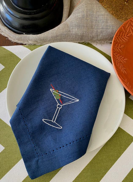 Martini Drink Cloth Napkins - Set of 4 napkins - White Tulip Embroidery