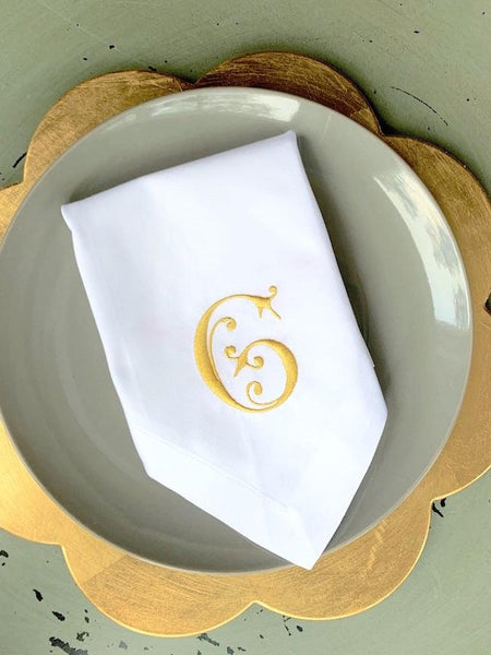 Mimi Monogrammed Cloth Dinner Napkins - Set of 4 napkins - White Tulip Embroidery