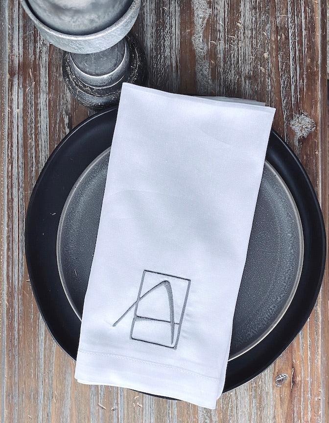 Modern Art Monogrammed Cloth Napkins - Set of 4 napkins - White Tulip Embroidery