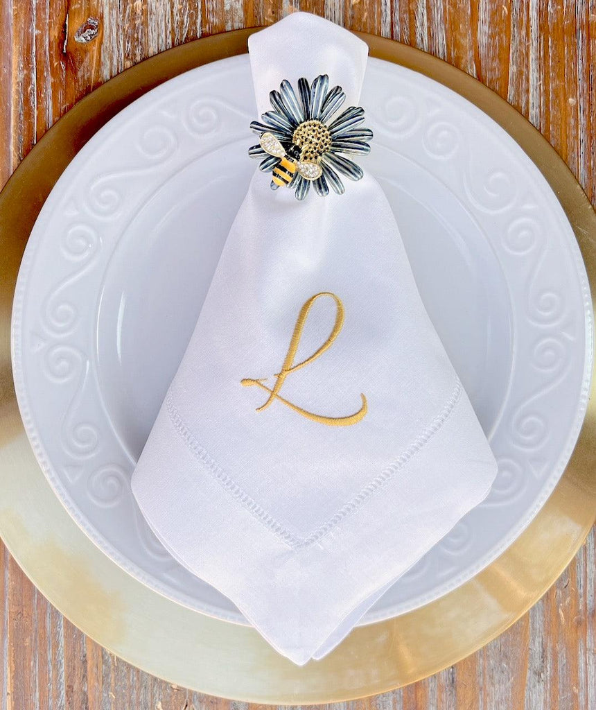 Moira Script Monogrammed Cloth Dinner Napkins - Set of 4 napkins - White Tulip Embroidery