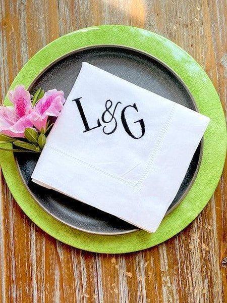 Monogram with Elegant Ampersand Napkins, 4 custom Tammy napkins - White Tulip Embroidery