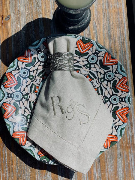 Monogram with Elegant Ampersand Napkins, 4 custom Tammy napkins - White Tulip Embroidery