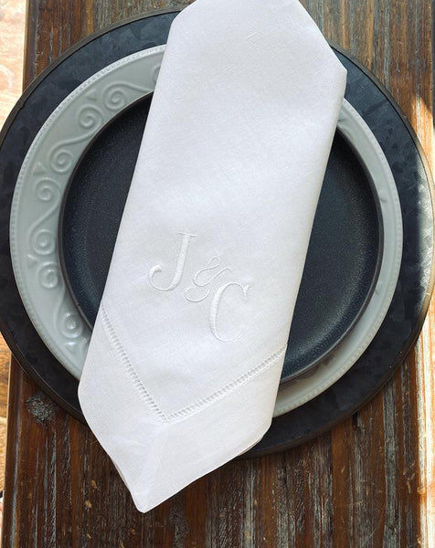 Monogram with Elegant Ampersand Napkins, 4 custom Tammy napkins - White Tulip Embroidery