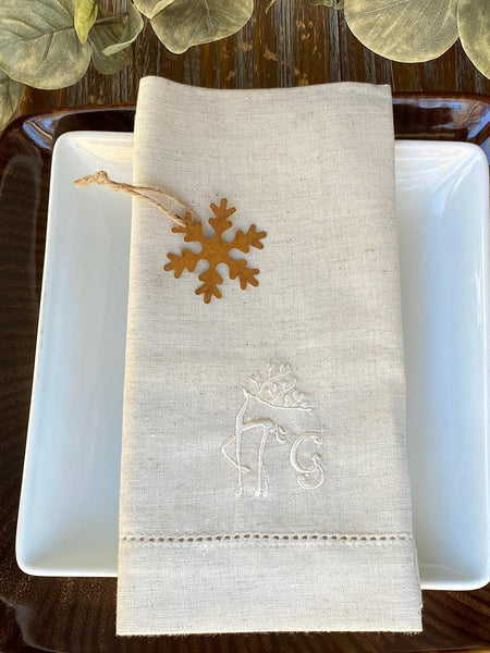Monogrammed Christmas Reindeer Cloth Napkins-Set of 4 napkins - White Tulip Embroidery
