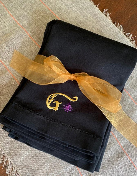 Monogrammed Spider Embroidered Cloth Napkins-Set of 4 Halloween napkins - White Tulip Embroidery