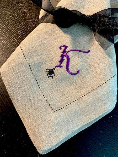 Monogrammed Spider Embroidered Cloth Napkins-Set of 4 Halloween napkins - White Tulip Embroidery