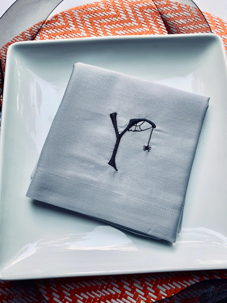 Monogrammed Spider Web Cloth Napkins-Set of 4 Halloween napkins - White Tulip Embroidery