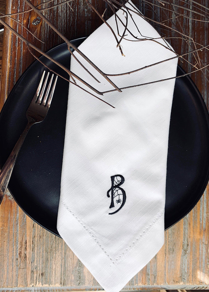 Monogrammed Spider Web Cloth Napkins-Set of 4 Halloween napkins - White Tulip Embroidery