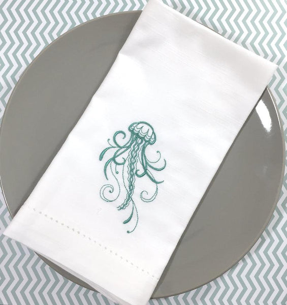 Octopus Embroidered Cloth Napkins - White Tulip Embroidery