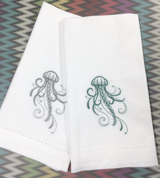 Octopus Embroidered Cloth Napkins - White Tulip Embroidery