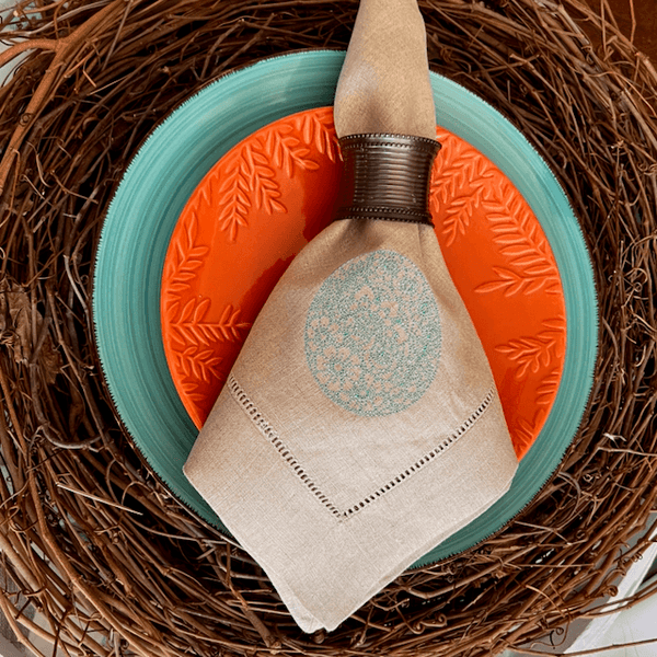 Ornate Easter Egg Cloth Napkins - Set of 4 napkins - White Tulip Embroidery