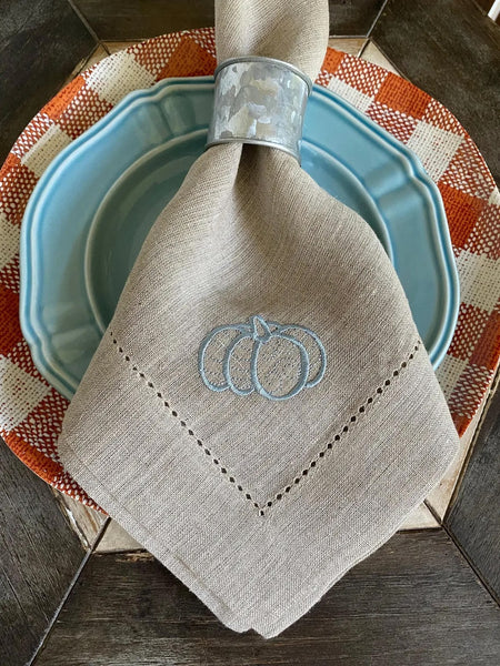 Autumn Pumpkin Cloth Napkins - Set of 4 napkins - White Tulip Embroidery