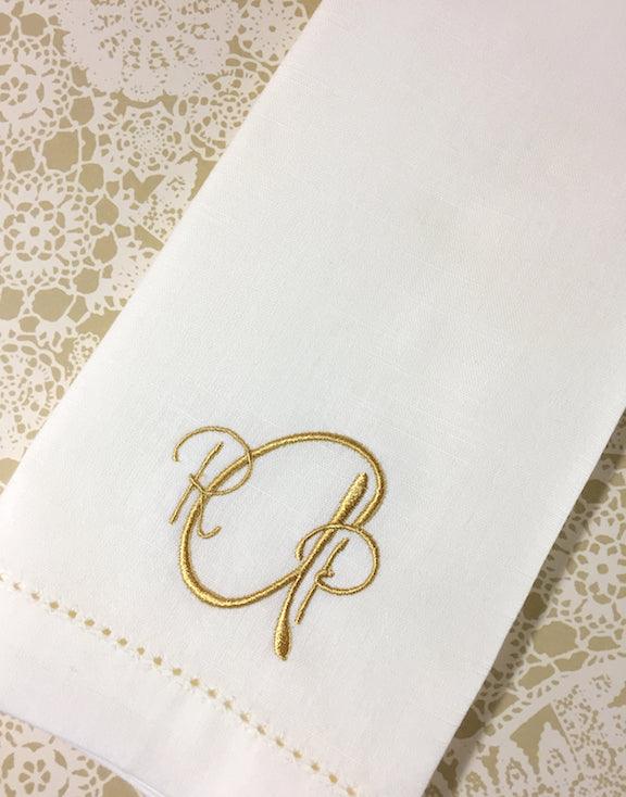 Paris Monogrammed Cloth Dinner Napkins - Set of 4 napkins - White Tulip Embroidery