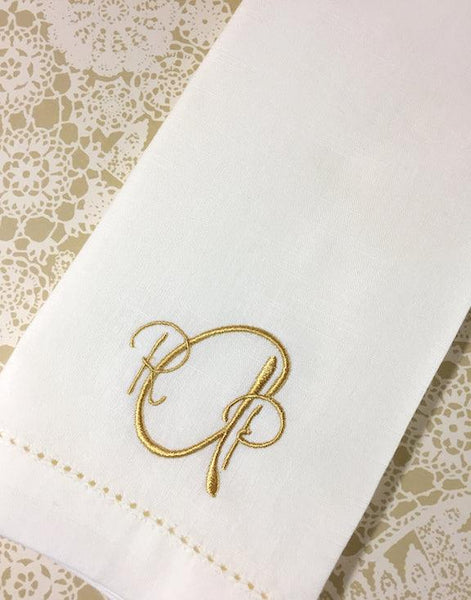 Paris Monogrammed Cloth Dinner Napkins - Set of 4 napkins - White Tulip Embroidery