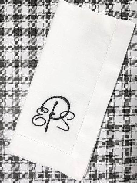 Paris Monogrammed Cloth Dinner Napkins - Set of 4 napkins - White Tulip Embroidery