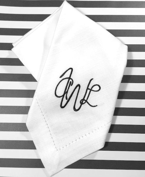 Paris Monogrammed Cloth Dinner Napkins - Set of 4 napkins - White Tulip Embroidery