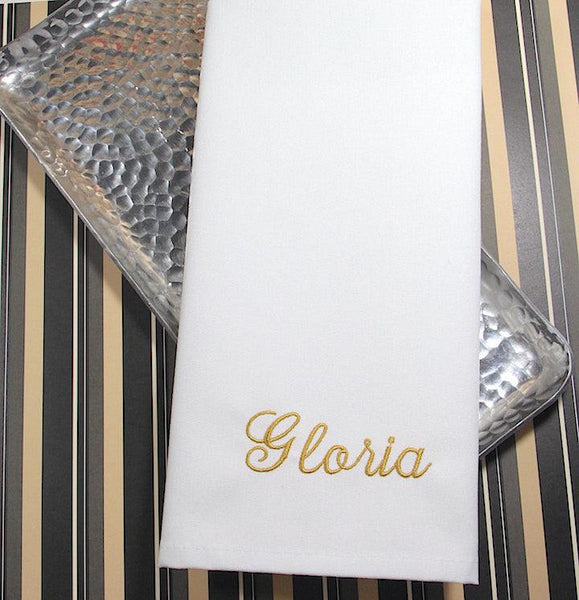 Personalized Wedding Party Monogrammed Name Napkins, Set of 4 names napkins - White Tulip Embroidery