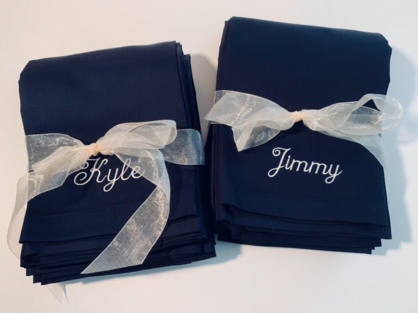 Personalized Wedding Party Monogrammed Name Napkins, Set of 4 names napkins - White Tulip Embroidery