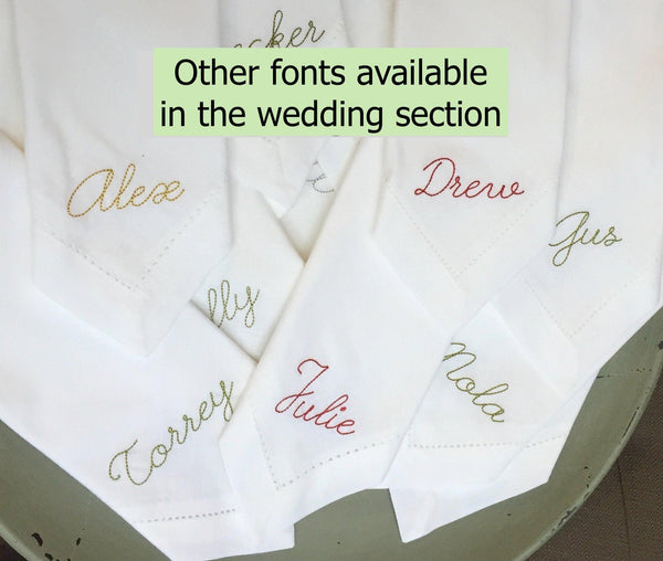 Personalized Wedding Party Monogrammed Name Napkins, Set of 4 names napkins - White Tulip Embroidery