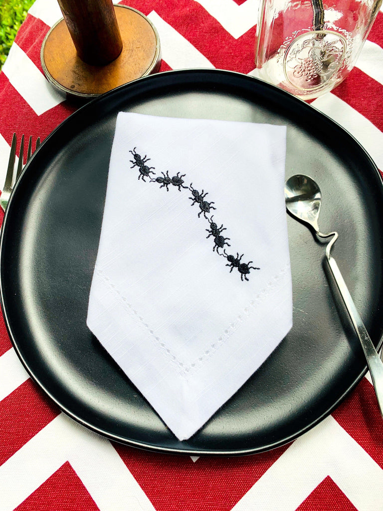 Picnic Ants Cloth Napkins - Set of 4 napkins - White Tulip Embroidery