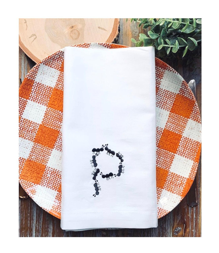 Picnic Ants Monogrammed Cloth Napkins - Set of 4 napkins - White Tulip Embroidery