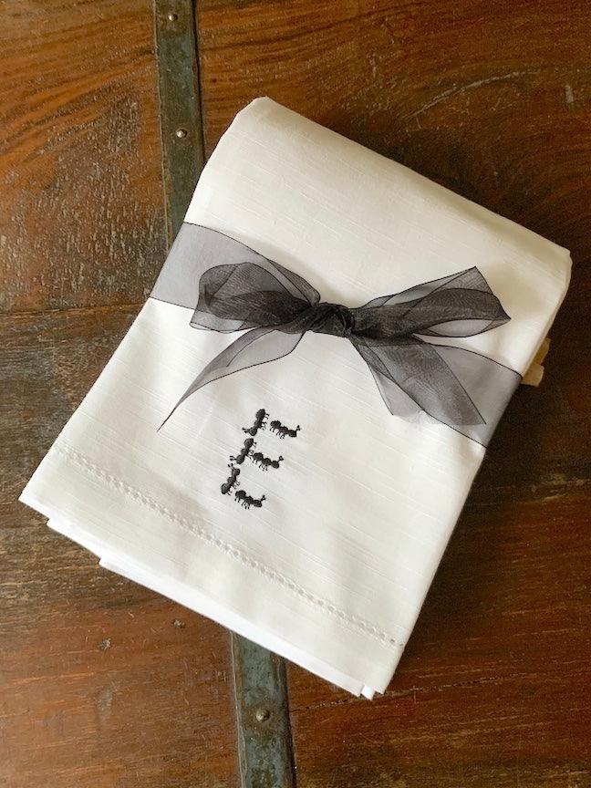 Picnic Ants Monogrammed Cloth Napkins - Set of 4 napkins - White Tulip Embroidery