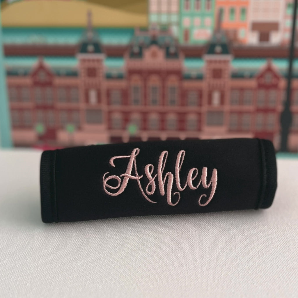 Palm Tree Name Luggage Handle Wrap Personalized and Embroidered, Name Suitcase Tag - White Tulip Embroidery