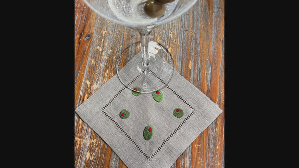 Monogrammed Martini Cocktail Napkins, Set of 4 - White Tulip Embroidery