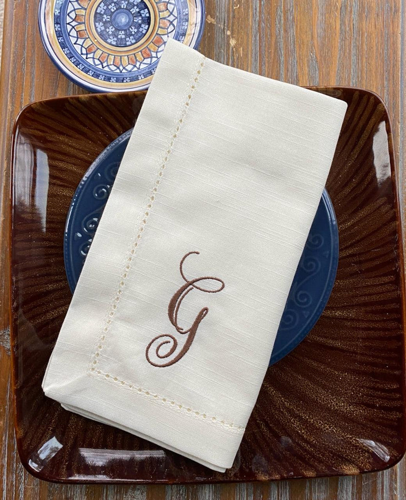 Rachael Monogrammed Embroidered Cloth Napkins - Set of 4 napkins - White Tulip Embroidery