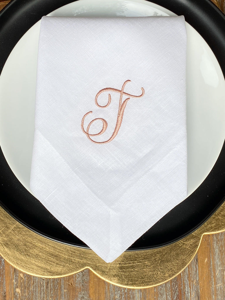 Rachael Monogrammed Embroidered Cloth Napkins - Set of 4 napkins - White Tulip Embroidery