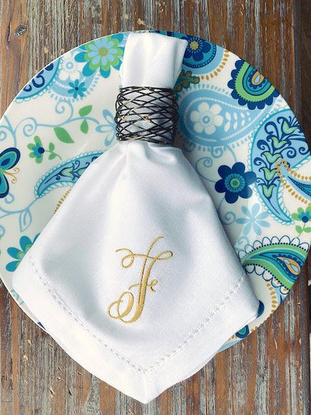 Rachael Monogrammed Embroidered Cloth Napkins - Set of 4 napkins - White Tulip Embroidery